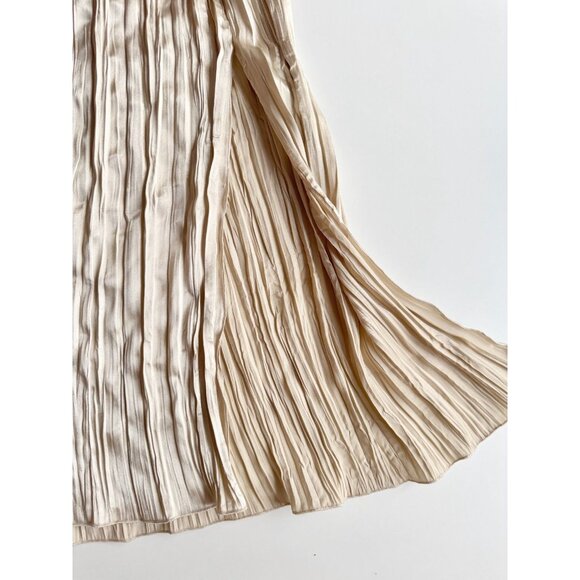 NWT ZARA Champagne Beige Satin Crinkle Pleated Midi Slip Skirt, Size L - Picture 9 of 13